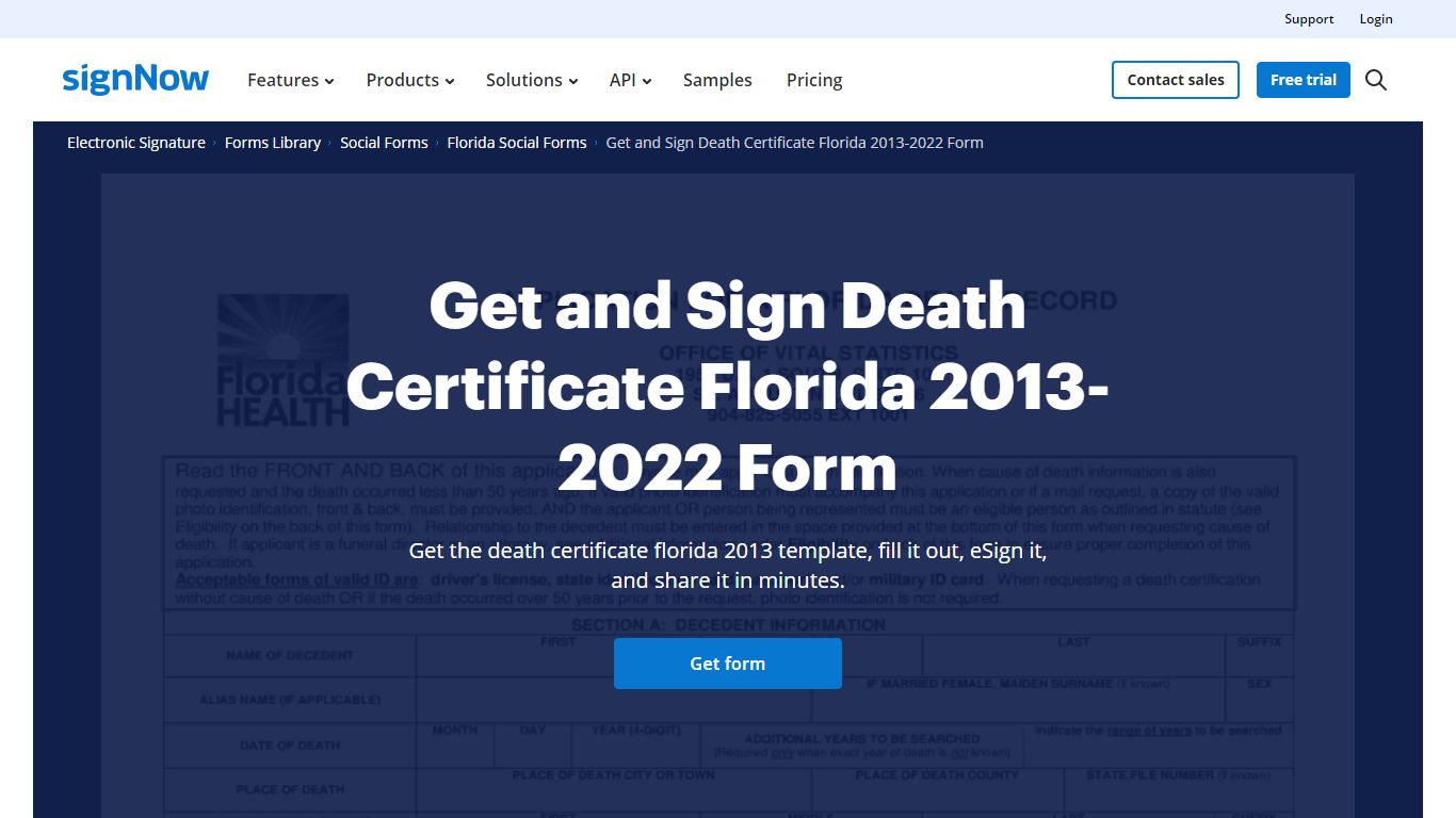 Get and Sign Death Certificate Florida 2013-2022 Form